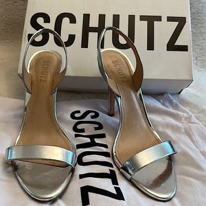 SCHUTZ Luriane Metallic Leather Slingback High-Heel Sandals